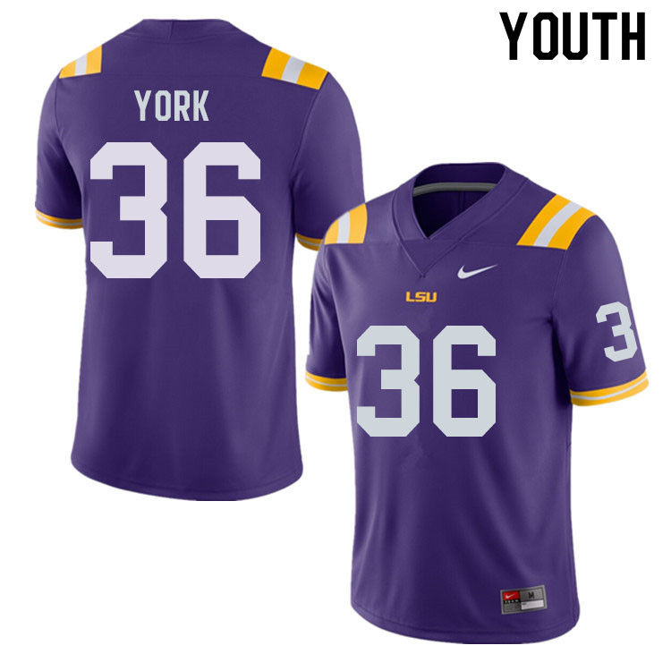 Youth #36 Cade York LSU Tigers College Football Jerseys Sale-Purple